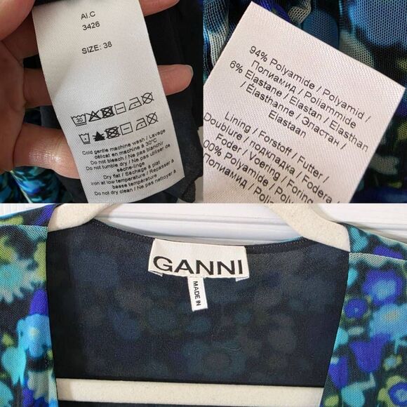GANNI Mesh Wrap Dress Blue Floral Print Maxi 36, US S - Picture 8 of 13